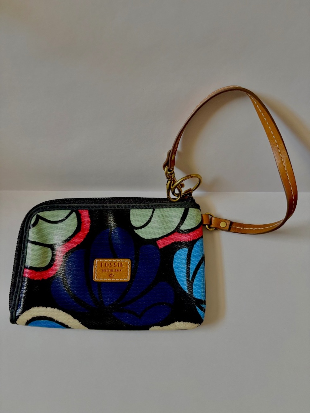 Fossil Wristlet Wallet ID Pouch Coated Textile Southwestern Floral Boho Chic